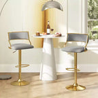 Sgabelli da bar girevoli Costway in velluto set da 2 imbottiti regolabili con schienale intrecciato grigio/beige/giallo