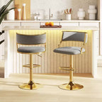 Sgabelli da bar girevoli Costway in velluto set da 2 imbottiti regolabili con schienale intrecciato grigio/beige/giallo