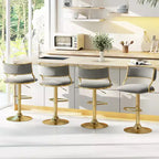 Sgabelli da bar girevoli Costway in velluto set da 2 imbottiti regolabili con schienale intrecciato grigio/beige/giallo