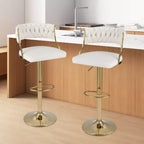 Sgabelli da bar girevoli Costway in velluto set da 2 imbottiti regolabili con schienale intrecciato grigio/beige/giallo