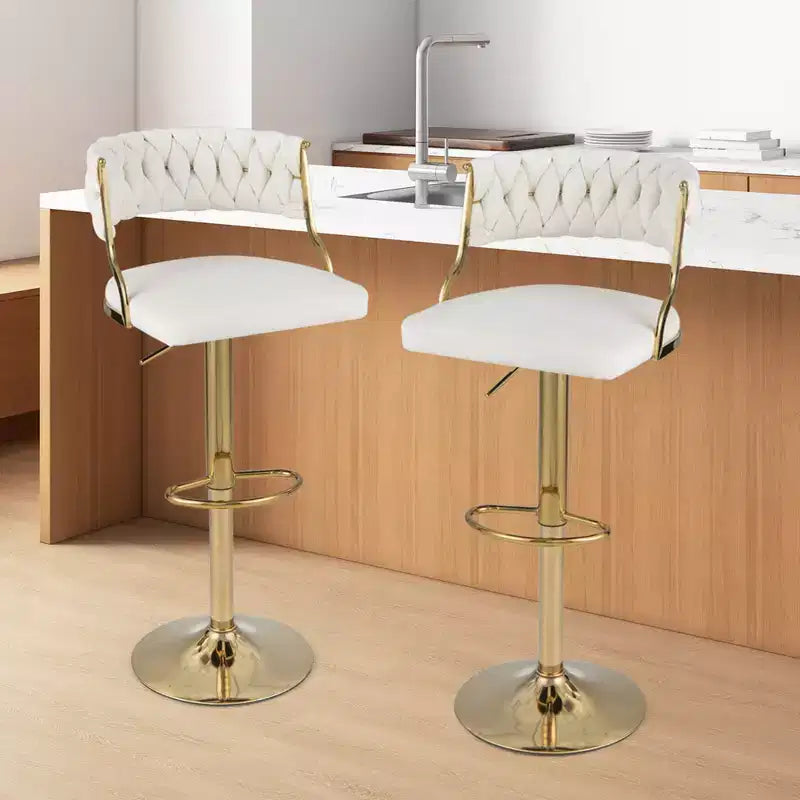 Sgabelli da bar girevoli Costway in velluto set da 2 imbottiti regolabili con schienale intrecciato grigio/beige/giallo