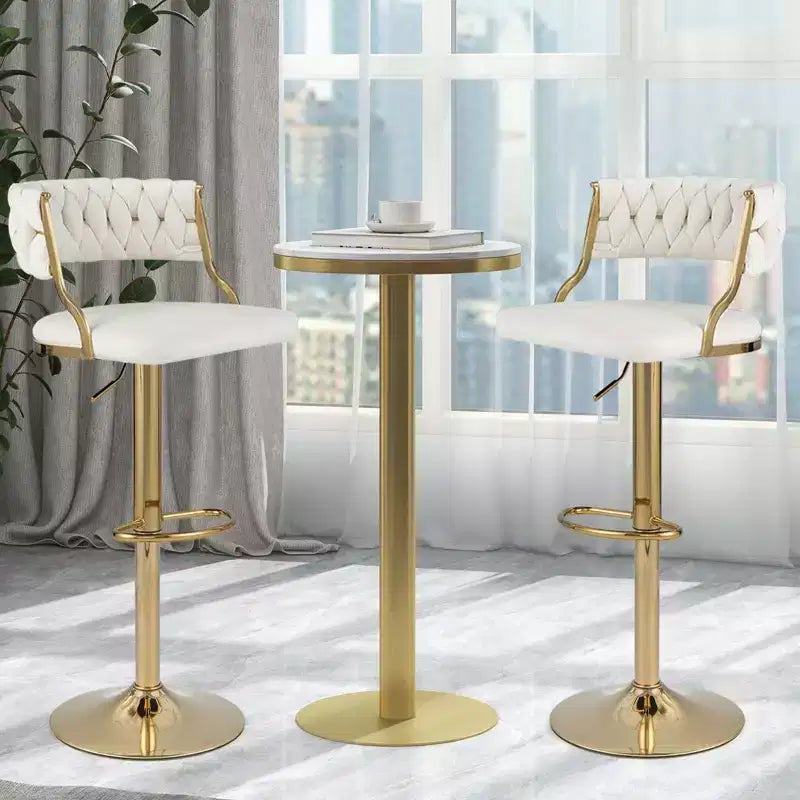 Sgabelli da bar girevoli Costway in velluto set da 2 imbottiti regolabili con schienale intrecciato grigio/beige/giallo