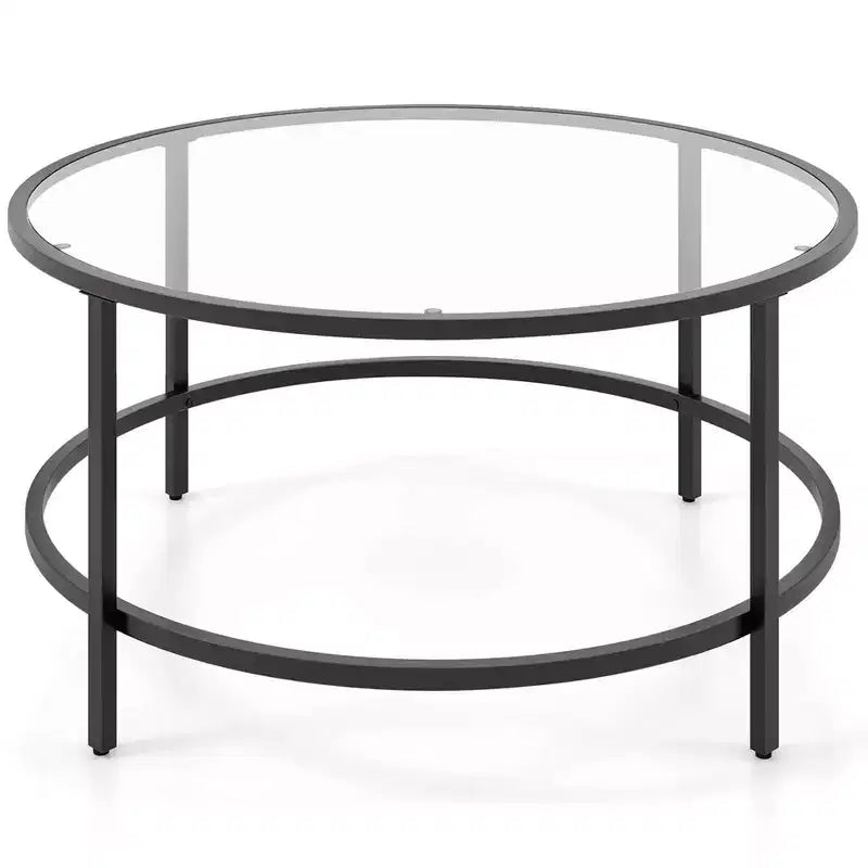 Tavolino rotondo Costway 36'' con piano in vetro temperato e struttura in metallo, per soggiorno, nero/oro