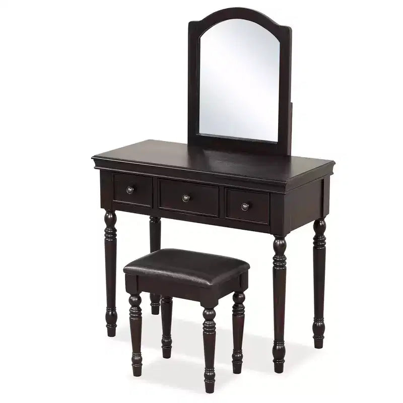 Costway Toilette Trucco Scrivania Sgabello Imbottito 3 Cassetti Grande Specchio Bianco/Noce