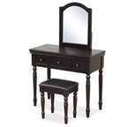 Costway Toilette Trucco Scrivania Sgabello Imbottito 3 Cassetti Grande Specchio Bianco/Noce
