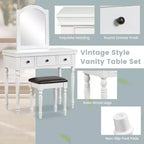 Costway Toilette Trucco Scrivania Sgabello Imbottito 3 Cassetti Grande Specchio Bianco/Noce