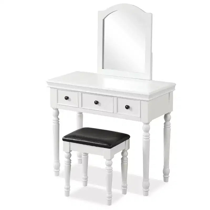 Costway Toilette Trucco Scrivania Sgabello Imbottito 3 Cassetti Grande Specchio Bianco/Noce