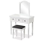 Costway Toilette Trucco Scrivania Sgabello Imbottito 3 Cassetti Grande Specchio Bianco/Noce
