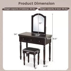 Costway Toilette Trucco Scrivania Sgabello Imbottito 3 Cassetti Grande Specchio Bianco/Noce