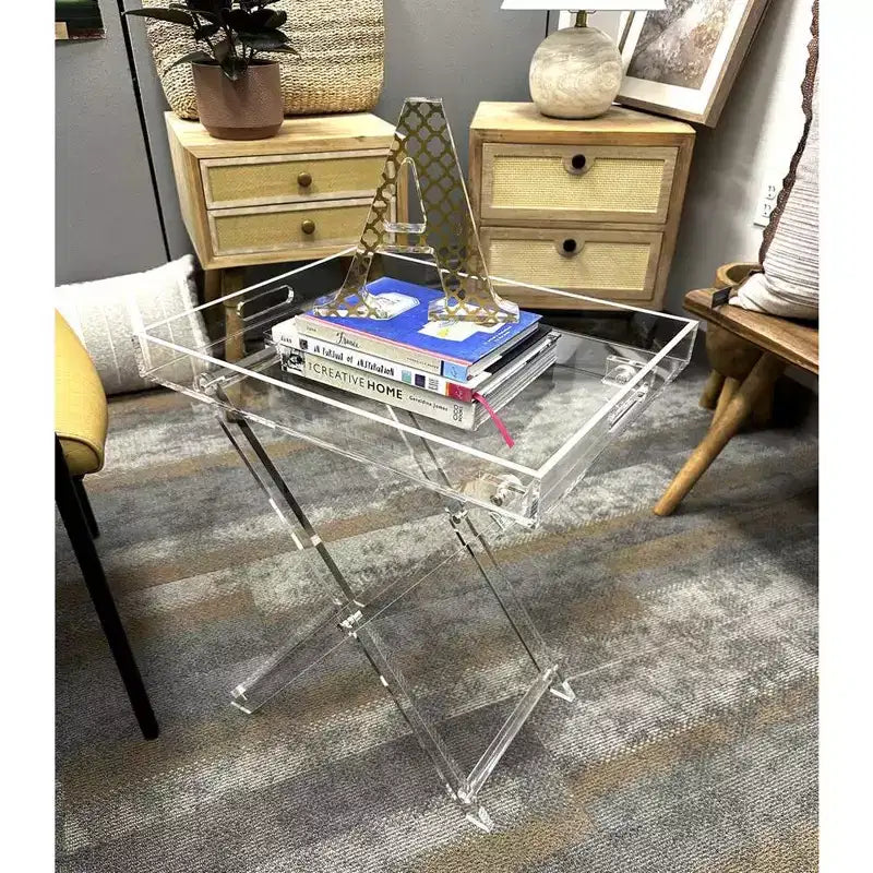 Tavolino Pieghevole in Acrilico Designstyles con Bordo Argentato, Arredamento per la Casa Lussuoso e Durevole, Migliora Ogni Ambiente
