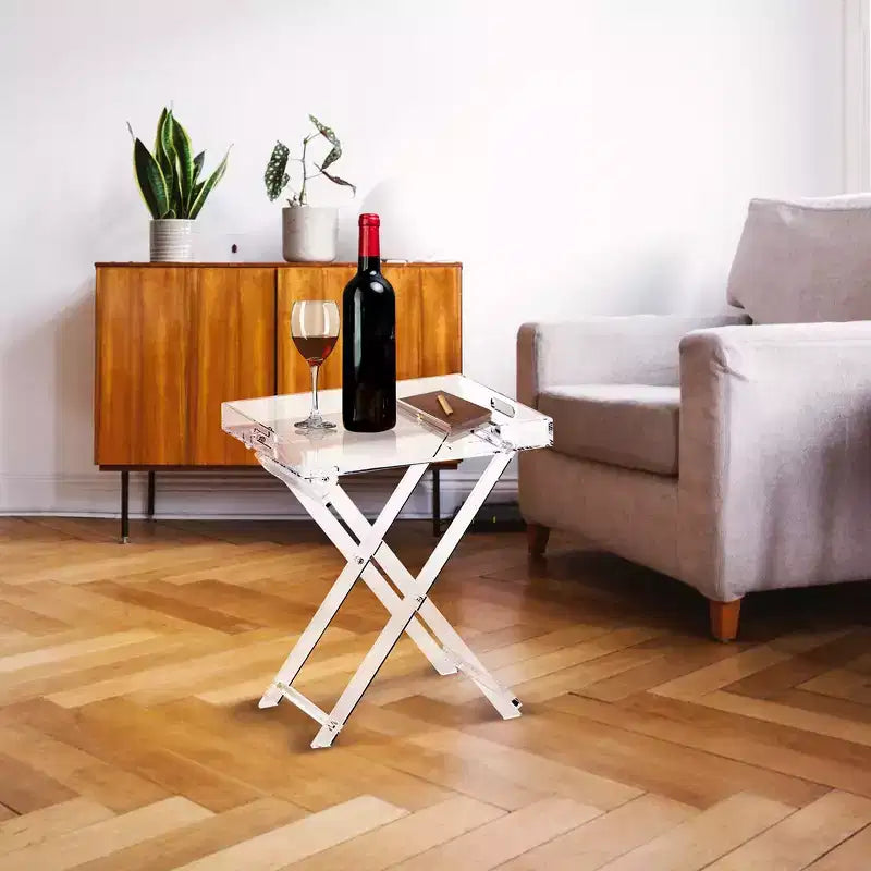 Tavolino Pieghevole in Acrilico Designstyles con Bordo Argentato, Arredamento per la Casa Lussuoso e Durevole, Migliora Ogni Ambiente