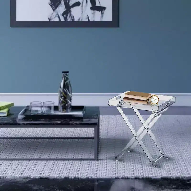 Tavolino Pieghevole in Acrilico Designstyles con Bordo Argentato, Arredamento per la Casa Lussuoso e Durevole, Migliora Ogni Ambiente