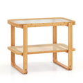 Costway Bamboo Side Table with Rattan Shelf Glass Top Nightstand Small Sofa End Table