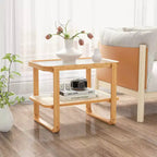 Costway Tavolino da Divano in Bambù con Ripiano in Rattan e Piano in Vetro, Comodino Piccolo