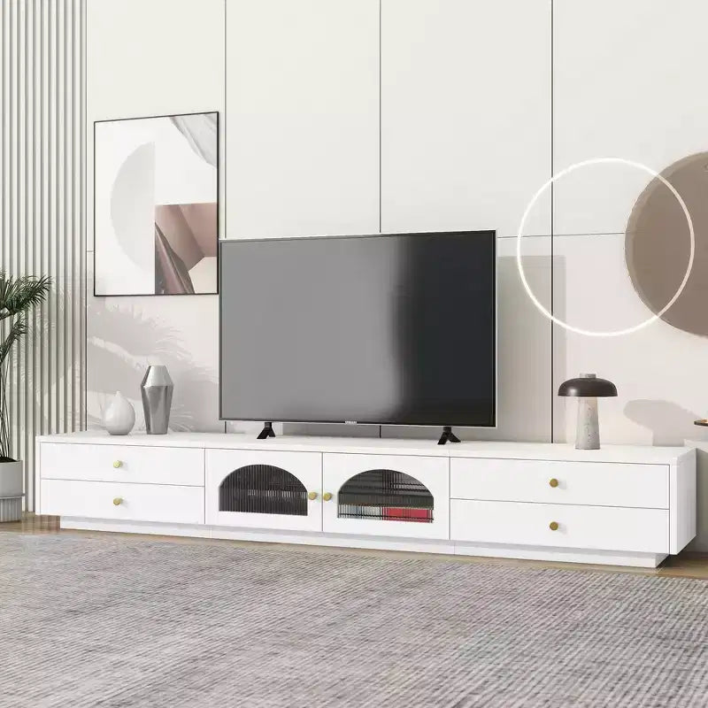 Luxurious TV Stand with Fluted Glass Door, Elegant and Practical Media Console for TVs up to 90 - ModernLuxe