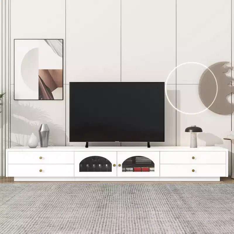 Mobile TV di lusso con anta in vetro scanalato, consolle multimediale elegante e pratica per TV fino a 90 pollici - ModernLuxe