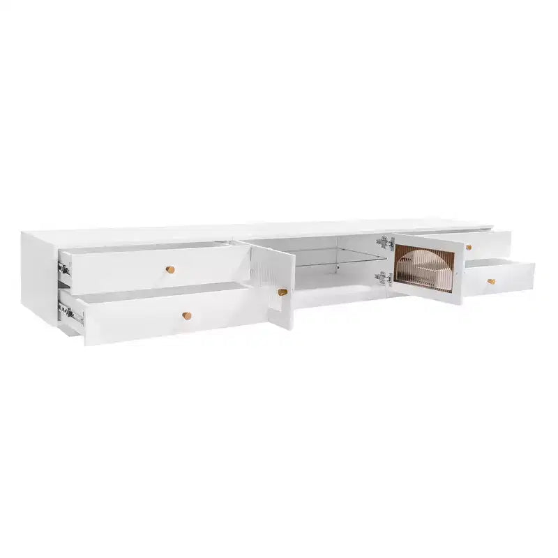 Mobile TV di lusso con anta in vetro scanalato, consolle multimediale elegante e pratica per TV fino a 90 pollici - ModernLuxe