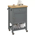 HOMCOM Utility Kitchen Cart, Rolling Kitchen Island with Rubberwood Top, Narrow Butcher Block Surface on Wheels with Storage Drawer & Cabinet
