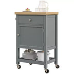 Carrello da Cucina HOMCOM, Isola da Cucina con Ruote e Piano in Legno di Gomma, Stretto Carrello da Macellaio su Ruote con Cassetto e Armadietto