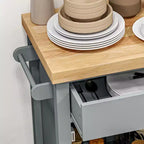Carrello da Cucina HOMCOM, Isola da Cucina con Ruote e Piano in Legno di Gomma, Stretto Carrello da Macellaio su Ruote con Cassetto e Armadietto