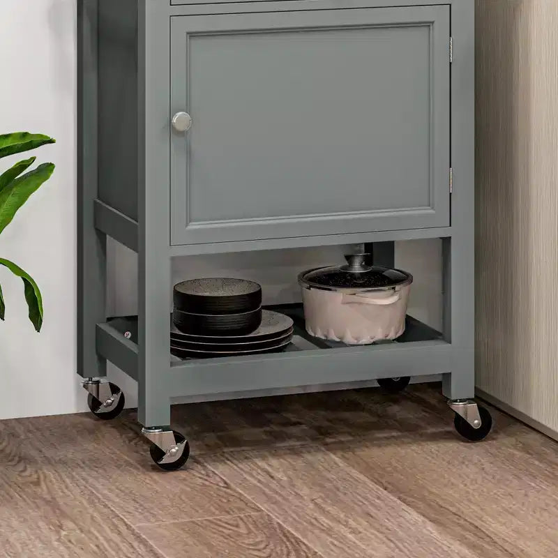 Carrello da Cucina HOMCOM, Isola da Cucina con Ruote e Piano in Legno di Gomma, Stretto Carrello da Macellaio su Ruote con Cassetto e Armadietto