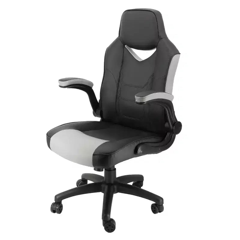 Elama High Back Adjustable Faux Leather Office Chair in Black and Gray