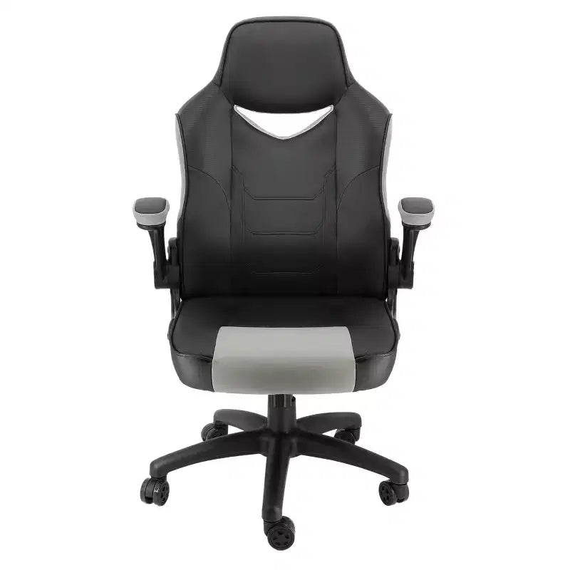 Sedia da ufficio Elama High Back in similpelle regolabile, colore nero e grigio