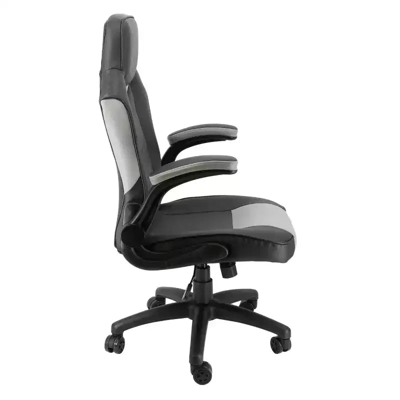 Sedia da ufficio Elama High Back in similpelle regolabile, colore nero e grigio