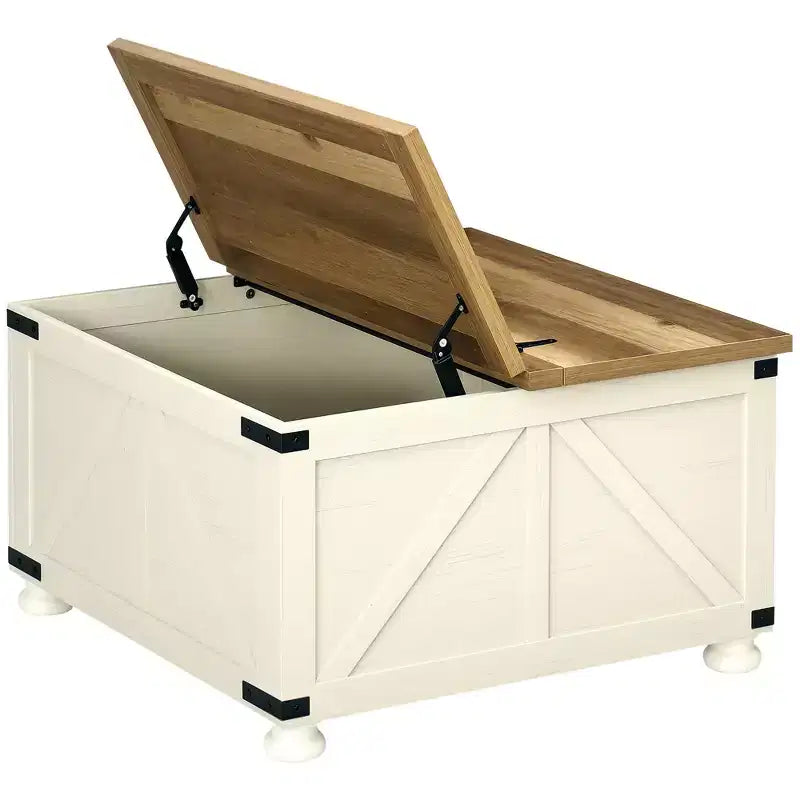 HOMCOM Farmhouse Coffee Table with Storage, Large Square Coffee Table for Living Room Furniture, Wooden Center Table with Flip-Top Lid