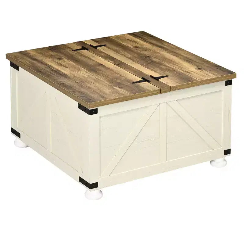 HOMCOM Tavolino da Salotto Coloniale con Contenitore, Tavolino Grande Quadrato per Soggiorno, Tavolino Basso in Legno con Coperchio a Scomparsa