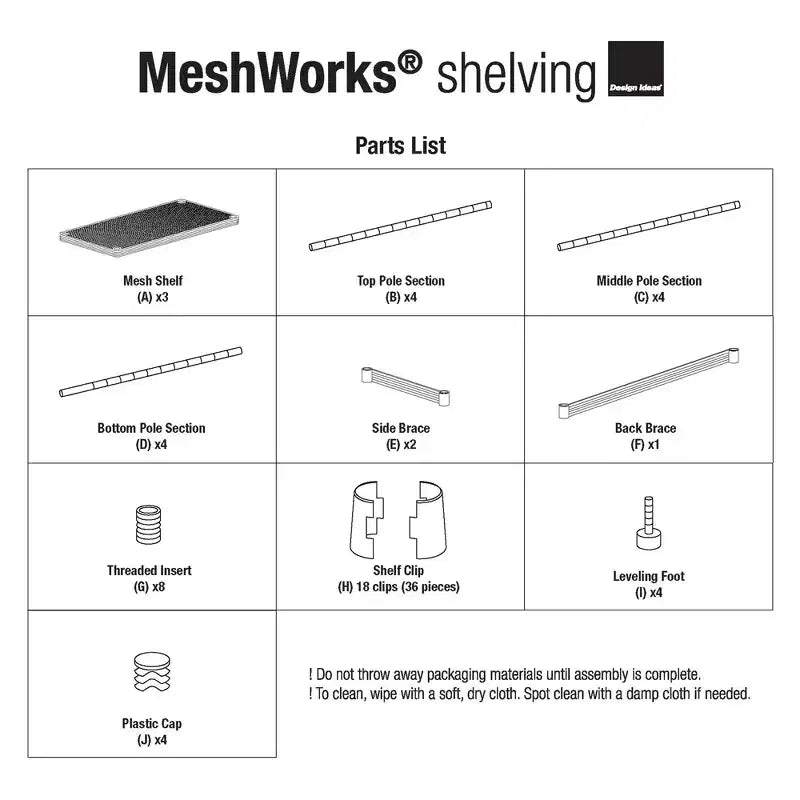 Design Ideas MeshWorks Scaffale da bagno a torre a 3 ripiani in metallo a dimensioni complete per organizzazione sopra il water, 26 x 9.8 x 70.3, Bianco
