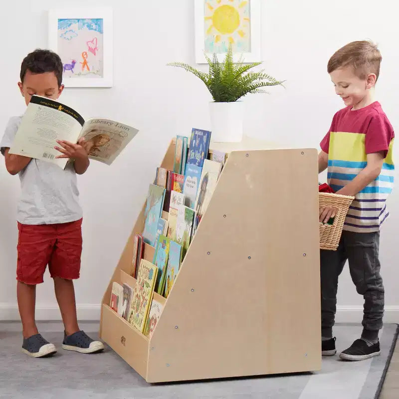 ECR4Kids Espositore per Libri Mobile Bifacciale con Ripiani Contenitori, Scaffale per Aula