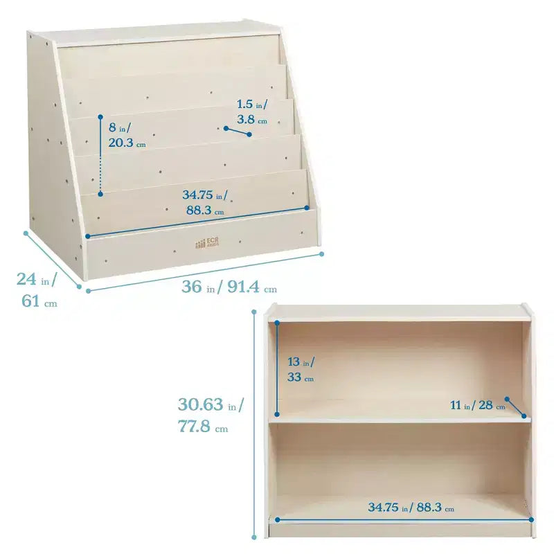 ECR4Kids Espositore per Libri Mobile Bifacciale con Ripiani Contenitori, Scaffale per Aula