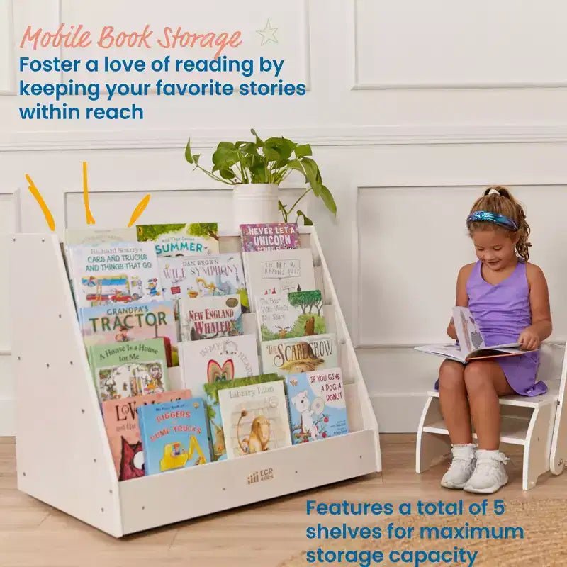 ECR4Kids Espositore per Libri Mobile Bifacciale con Ripiani Contenitori, Scaffale per Aula