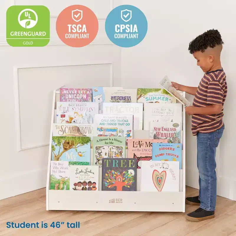 ECR4Kids Espositore per Libri Mobile Bifacciale con Ripiani Contenitori, Scaffale per Aula