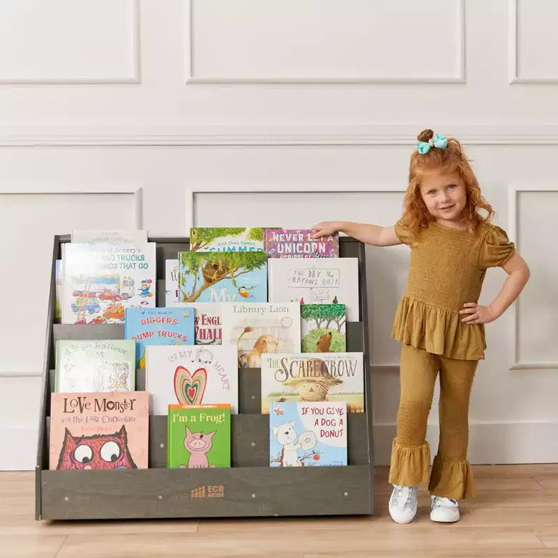 ECR4Kids Espositore per Libri Mobile Bifacciale con Ripiani Contenitori, Scaffale per Aula