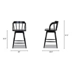 Sgabello da bancone basso in legno Jennifer Taylor Home Breda 25.5 con fusello a bolle tornito, schienale basso, nero