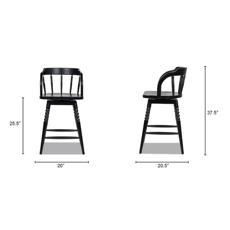 Sgabello da bancone basso in legno Jennifer Taylor Home Breda 25.5 con fusello a bolle tornito, schienale basso, nero