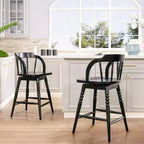 Sgabello da bancone basso in legno Jennifer Taylor Home Breda 25.5 con fusello a bolle tornito, schienale basso, nero