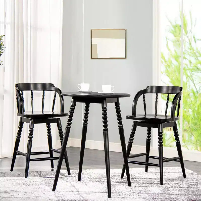 Sgabello da bancone basso in legno Jennifer Taylor Home Breda 25.5 con fusello a bolle tornito, schienale basso, nero