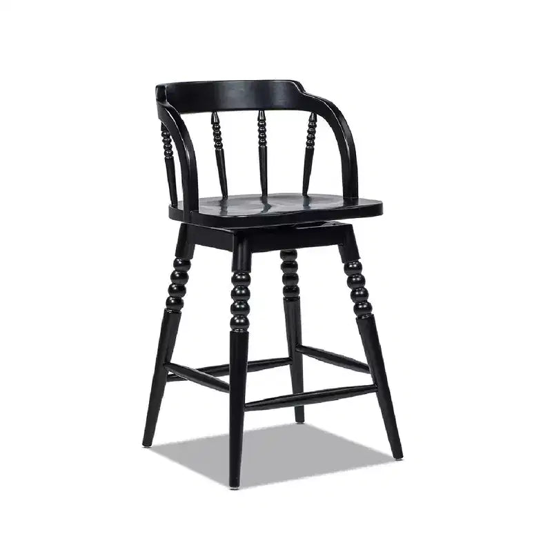 Sgabello da bancone basso in legno Jennifer Taylor Home Breda 25.5 con fusello a bolle tornito, schienale basso, nero