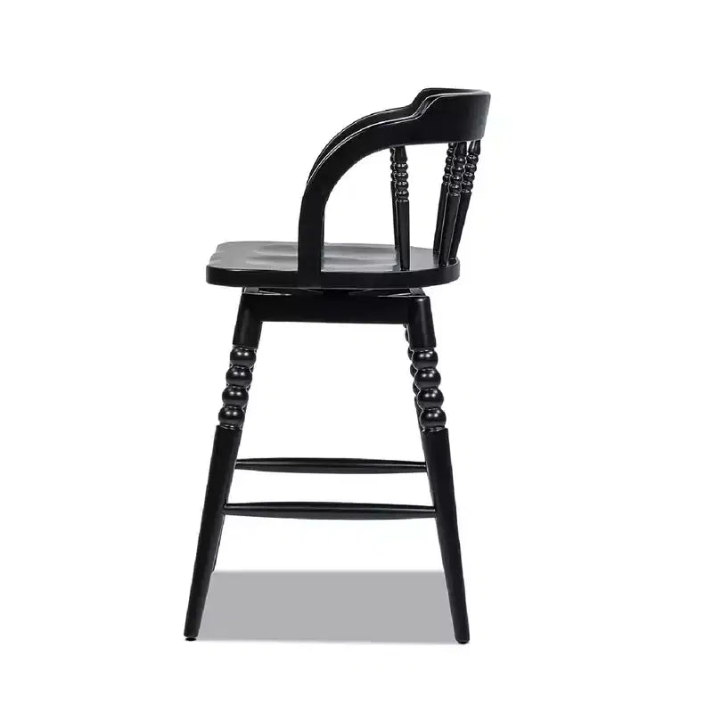 Sgabello da bancone basso in legno Jennifer Taylor Home Breda 25.5 con fusello a bolle tornito, schienale basso, nero