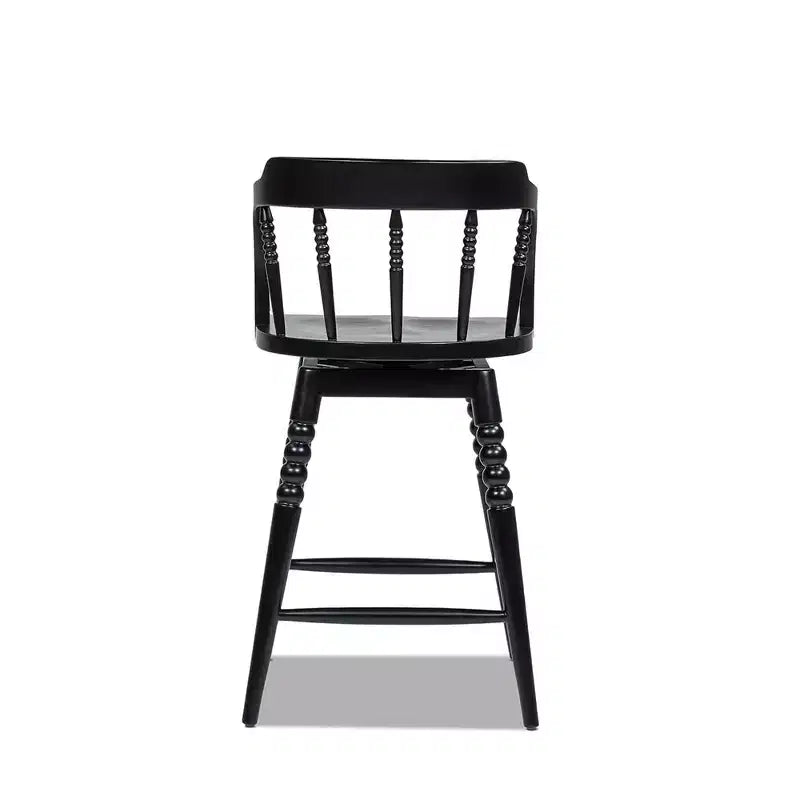 Sgabello da bancone basso in legno Jennifer Taylor Home Breda 25.5 con fusello a bolle tornito, schienale basso, nero