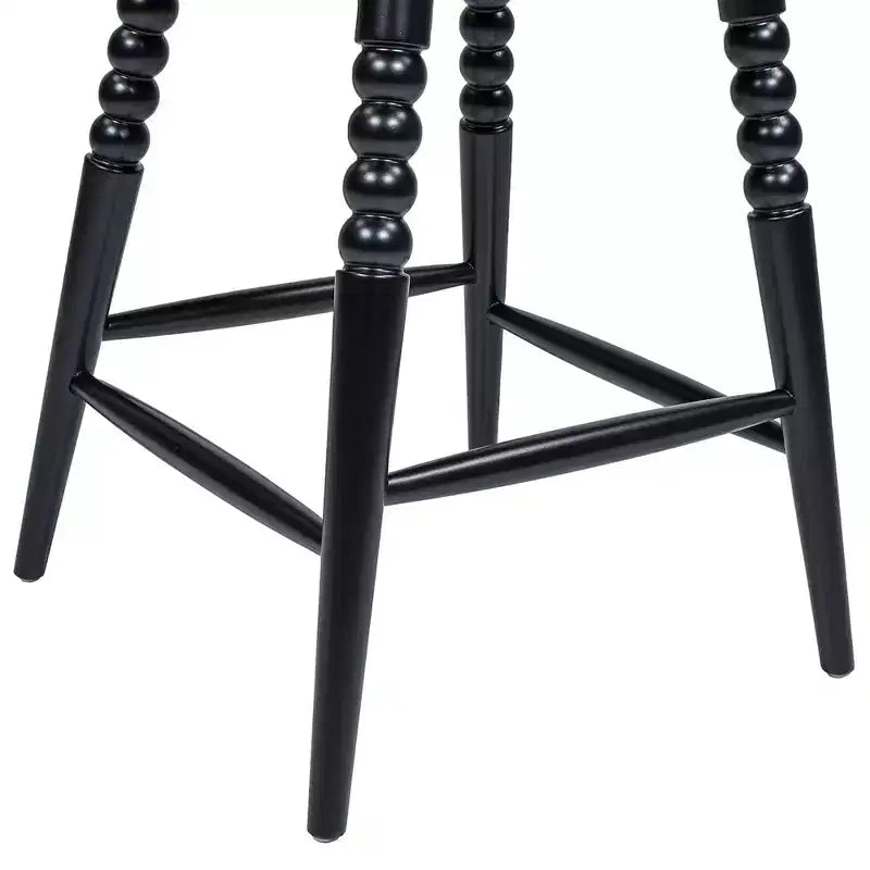 Sgabello da bancone basso in legno Jennifer Taylor Home Breda 25.5 con fusello a bolle tornito, schienale basso, nero