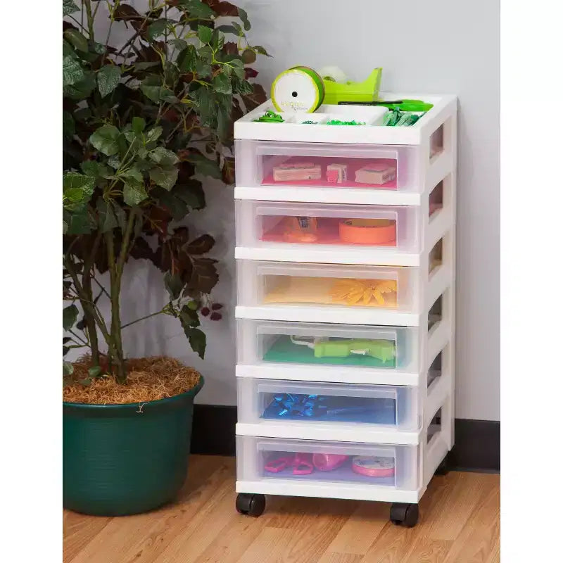 IRIS USA Carrello portaoggetti a 6 cassetti con piano organizer, bianco