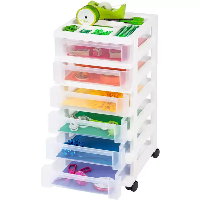 IRIS USA Carrello portaoggetti a 6 cassetti con piano organizer, bianco