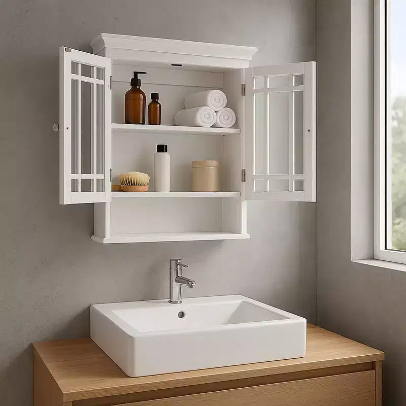 Teamson Home Neal Mobiletto da parete rimovibile in legno con 2 ante in vetro, Bianco