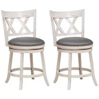 Costway 25.5'' Hand-Antiqued Bar Stool Set of 2 Swivel Counter Height 20'' Wider Seat