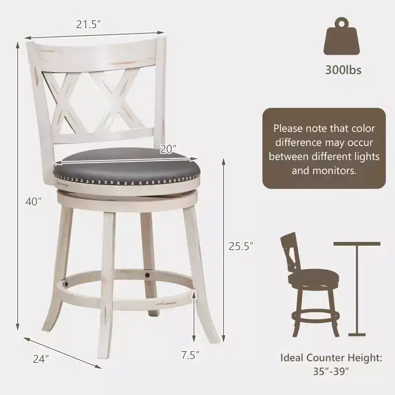 Costway Set di 2 Sgabelli da Bar Anticato a Mano Girevoli con Seduta Larga 51 cm, Altezza Bancone 65 cm
