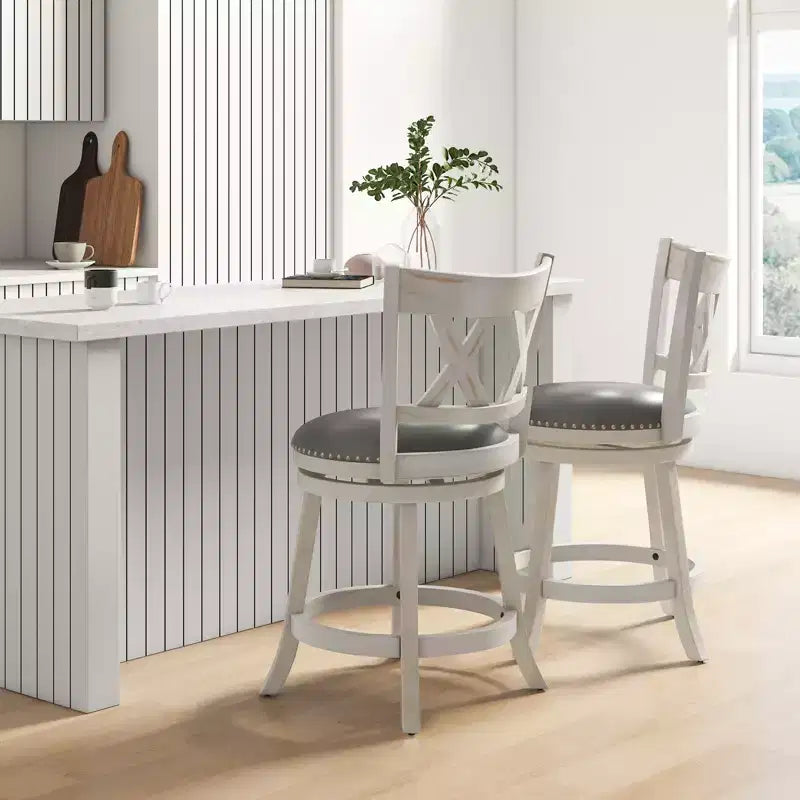 Costway Set di 2 Sgabelli da Bar Anticato a Mano Girevoli con Seduta Larga 51 cm, Altezza Bancone 65 cm